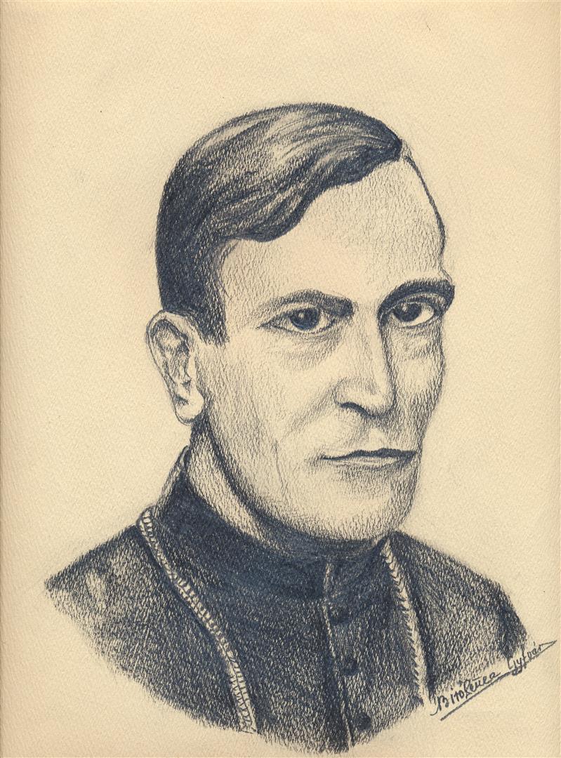 Episcopul Márton Áron. Fotocopie după un portret în creion.
