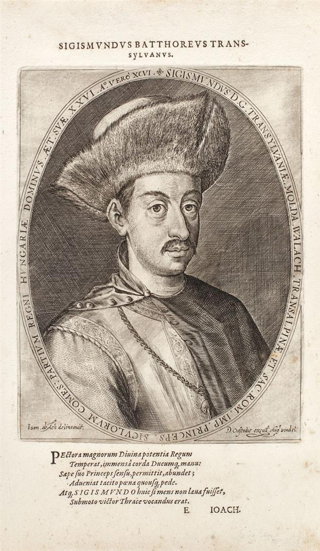Sigismund Báthory. Gravură de Hans von Aachen (1596)